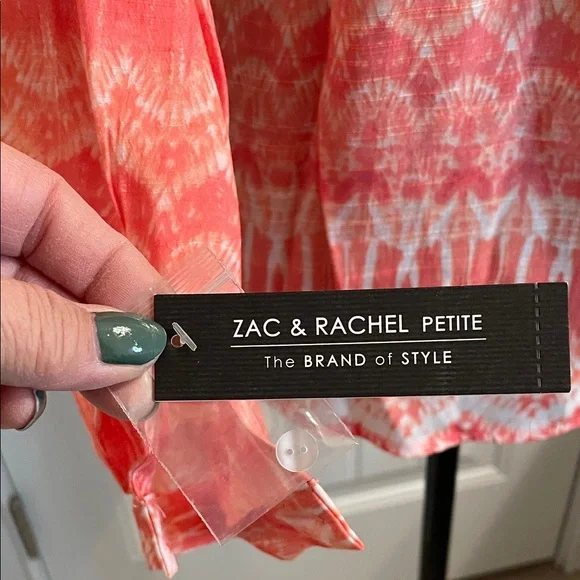 Zac & Rachel V-Neck Coral and White Blouse - Picture 7 of 10